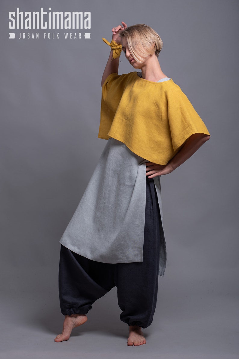 Linen Lagenlook Crop Top DION oversized drop shoulder shirt women linen clothing boho minimalist plus size loose fit, summer linen clothes image 5