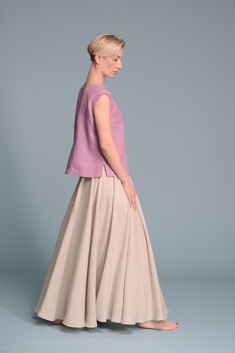 Linen Maxi Skirt, Full Circle Skirt, Elastic Waist, Boho Clothing image 6