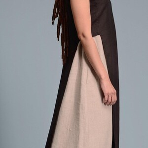 Top tunique en lin noir, col en V sans manches, taille Lagenlook personnalisée image 3
