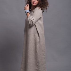Linen Dress NIKA, Long Washed Linen Dress with sleeves, Lagenlook Rustic style loose fitting linen dress, Petite Plus size Linen Clothes image 2