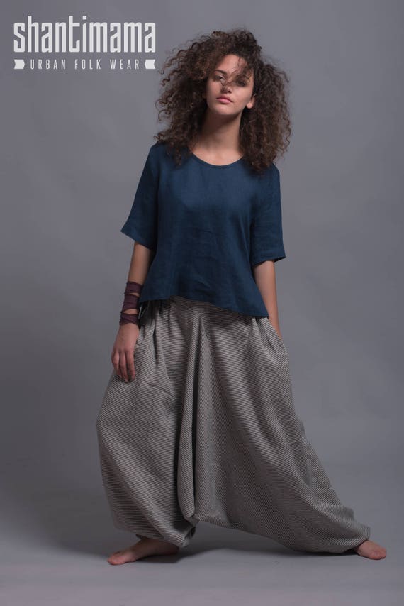 ShantimaShop Linen Harem Pants with Side Pockets, Wide Leg Linen Pants for Woman, Man, Unisex, Regular, Tall, Plus size, Custom Made.