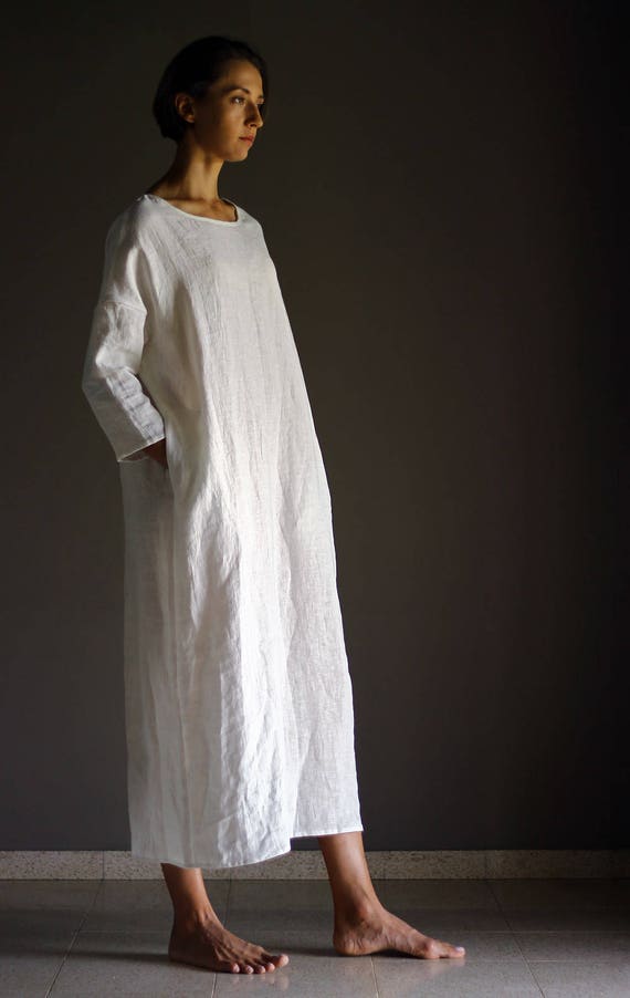 DOR White Linen Dress Long Oversized Loose Kaftan Dress Plus - Etsy Norway