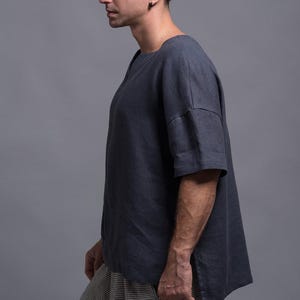 Natural linen t shirt men, breathable flax top for everyday summer wear