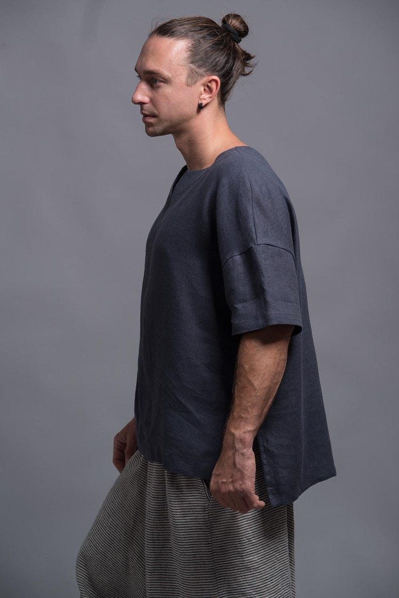 Natural linen t shirt men, breathable flax top for everyday summer wear