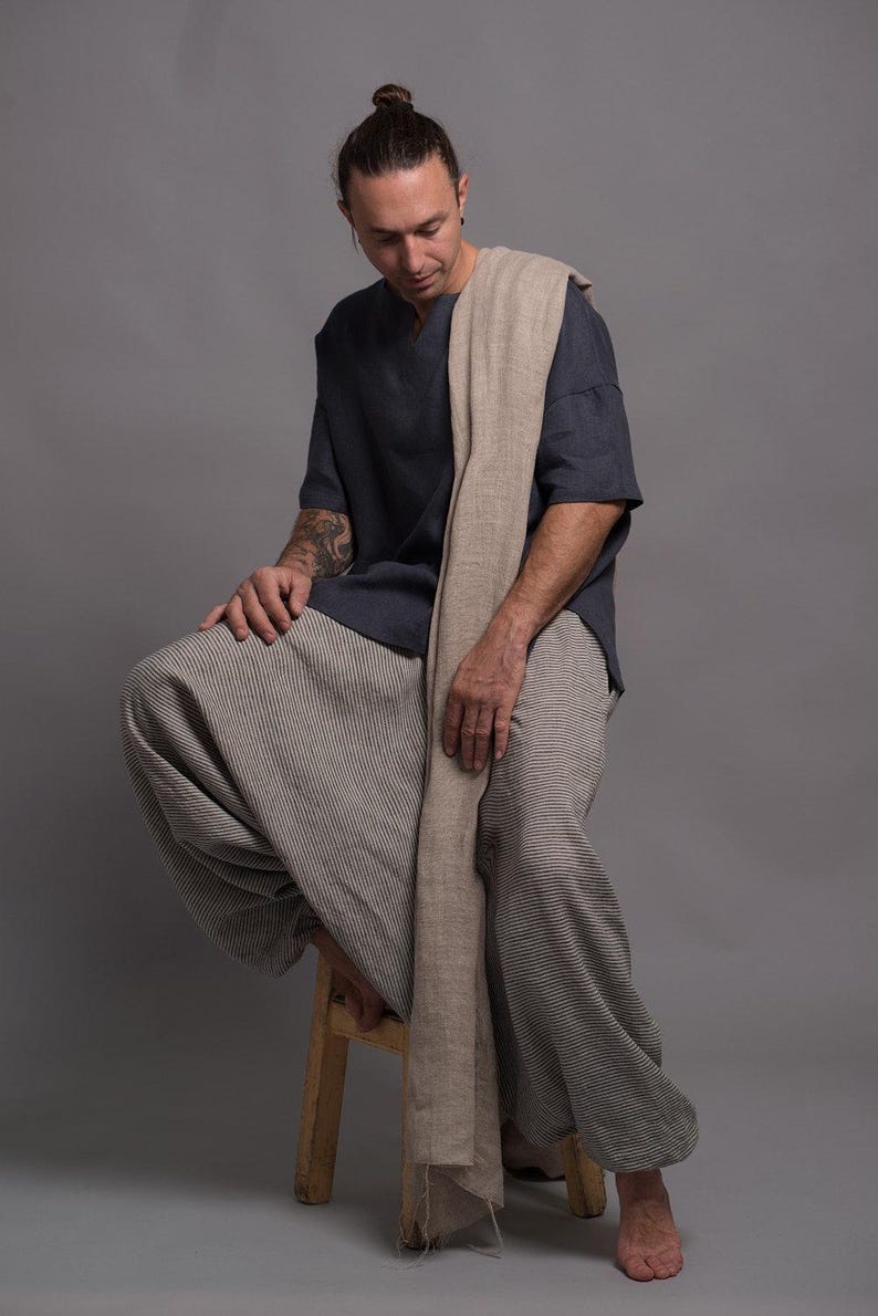 Men’s linen clothing, simple linen t shirt with relaxed silhouette and soft texture