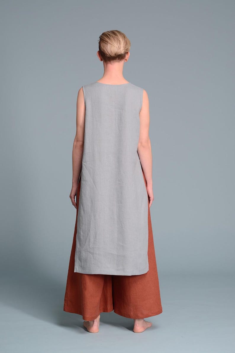 Sleeveless Linen Tunic Dress, V-Neck Summer Flax Top, Eco Clothes image 7