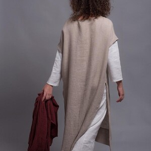 White Linen Tunic Dress, Long Slit Layering Top, Medieval Viking Festival Style image 9