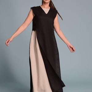 TEVA Lightweight Black Linen Tunic Top for Hot Summer, Lagenlook Women's Long Front Crop Side Top, Custom Size Petit Plus Size Flax Clothes