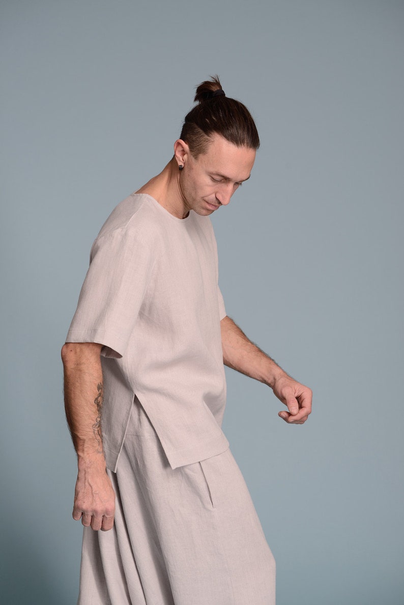 Men's Linen Outfit 2 items Linen Harem Pants & Linen Shirt Petite, Regular, Plus Size, Tall Custom Made Men's Clothes image 3