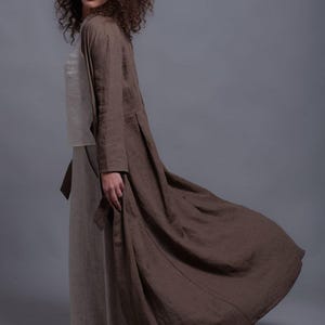 HENK Long Linen Coat, Brown Flax Jacket, Long Sleeves Vegan Jacket, Washed Linen Cardigan, Women's washed linen clothing, 31 colors