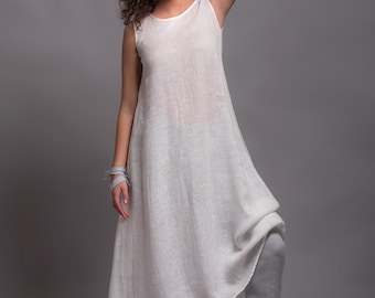 Linen Undredress UNA for Lagenlook style, Soft Washed Linen Summer Dress, Oversize Loose fitting Night Dress, Lightweight White Linen Dress