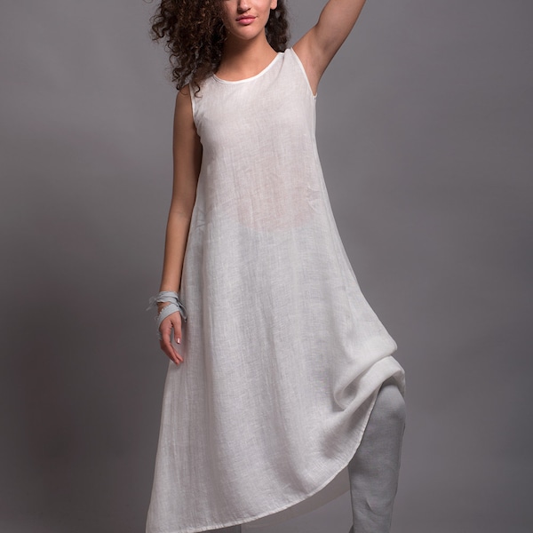 Linen Undredress UNA for Lagenlook style, Soft Washed Linen Summer Dress, Oversize Loose fitting Night Dress, Lightweight White Linen Dress