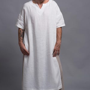 Linen T-Shirt, Natural Flax Top, Loose Summer Mens Clothing image 8
