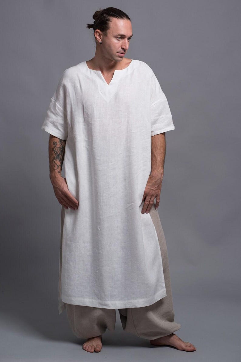 Linen T-Shirt, Natural Flax Top, Loose Summer Mens Clothing image 8