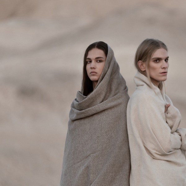 Wool & Linen Shawl Wrap || Gender Neutral Adult Clothes || Desert Hues: Agender Linen Collection