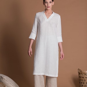 Linen Outfit 2 items Linen Tunic Kurti & Linen Wide Leg Pants Regular, Plus Size, Tall Custom Made Women's Clothes image 6