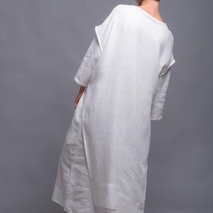 White Linen Tunic Dress, Long Slit Layering Top, Medieval Viking Festival Style image 3