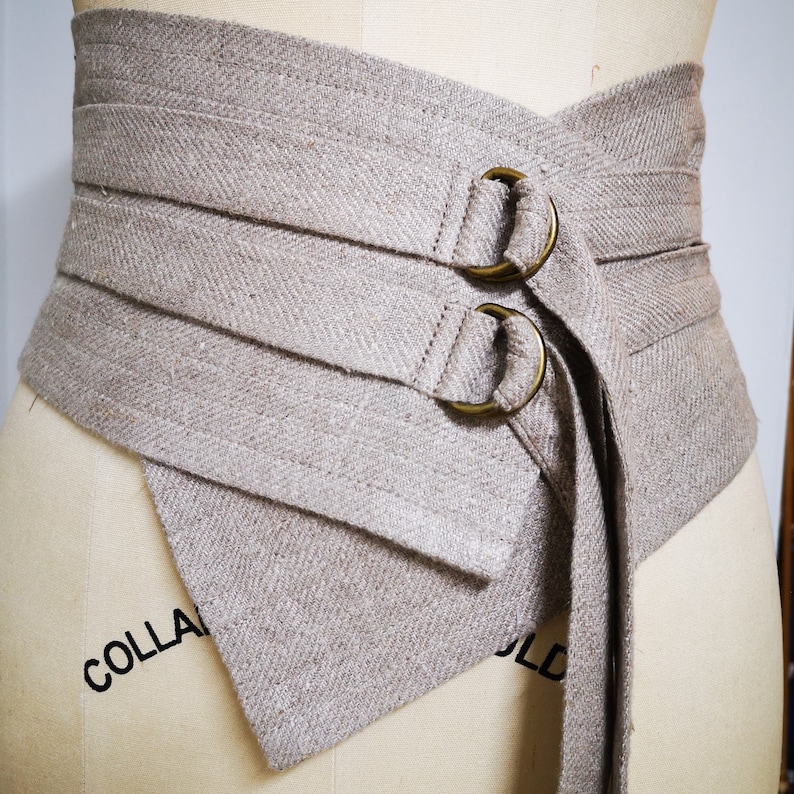 Women's Linen Belt Corset with Ties Fabric Wide Obi Sash Natural Flax Waspie image 2