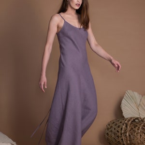 Linen Sundress VERED, Bias Cut Maxi Slip Dress image 5