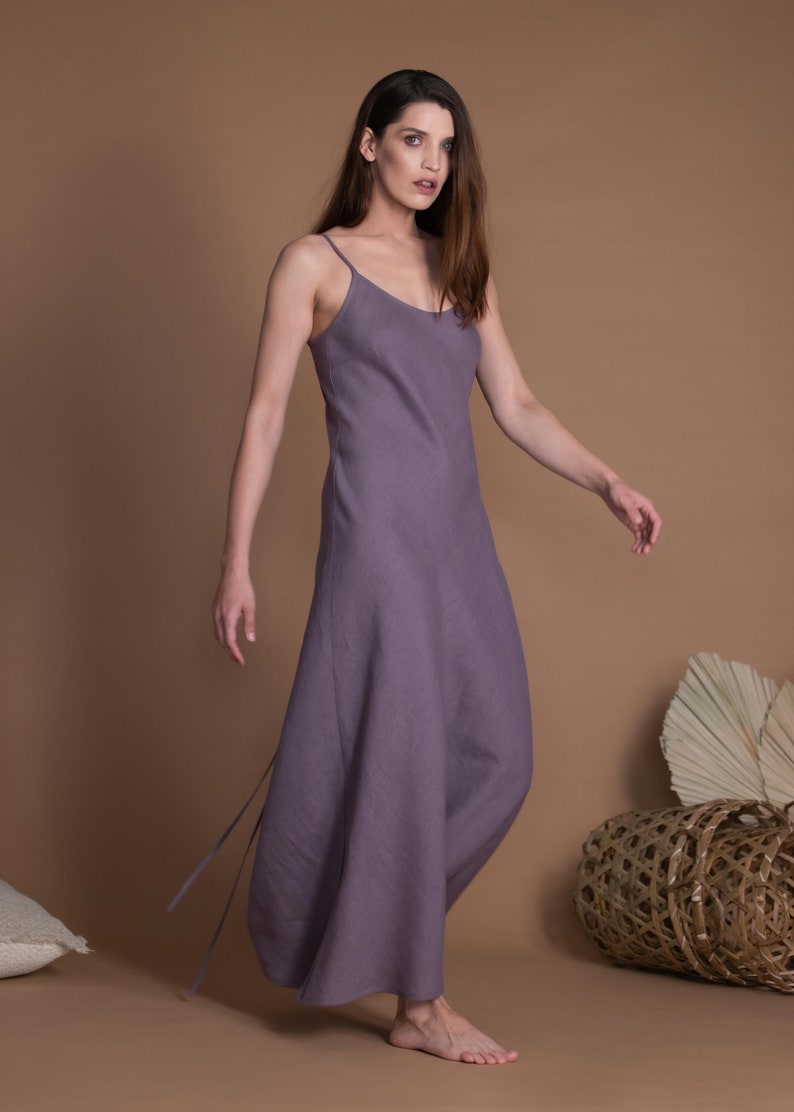Linen Sundress VERED, Bias Cut Maxi Slip Dress image 5