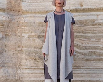 Boho Linen Vest – Lagenlook Sleeveless Layering Top in Natural Flax | Festival and Casual Wear