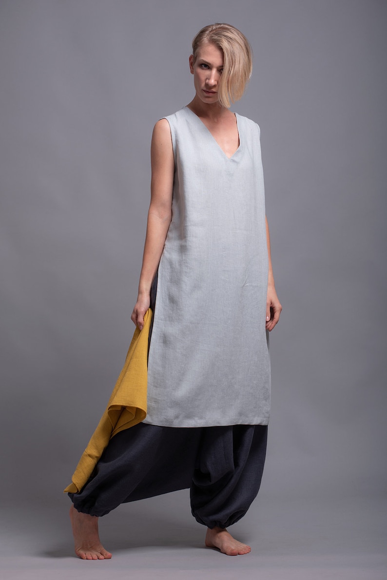 KENI Long Tunic Top, Linen Tank Loose Fitting Sleeveless Maxi Top Casual Tunic Dress, Oversize Tunic for Leggings, Lagenlook Flax Blouse image 5