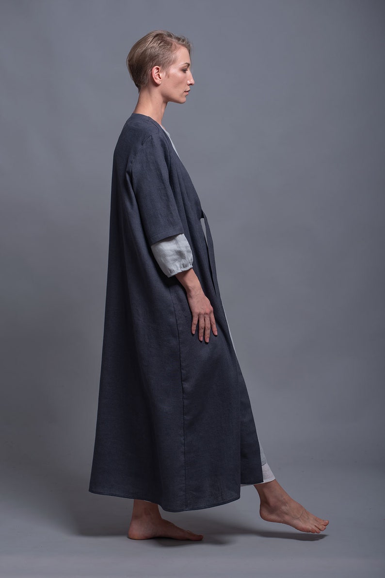 URSA Boho Linen Coat, Oversized Kaftan Dress for Women, Maxi Long Caftan Cardigan, Flax Oversize Loose Jacket, Plus Size Medieval Clothing image 4