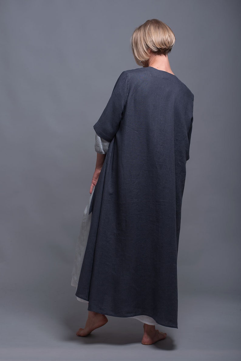 URSA Boho Linen Coat, Oversized Kaftan Dress for Women, Maxi Long Caftan Cardigan, Flax Oversize Loose Jacket, Plus Size Medieval Clothing image 6