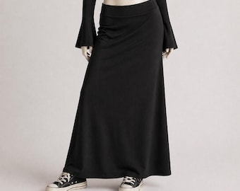 Y2K Grey Maxi Skirt Soft Stretch Low Rise Flowy Long Skirt Gothic Minimalist Coquette Streetwear