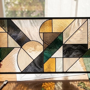 Geometric Stained Glass Pattern PDF - Modern Art Deco Suncatcher Design, Boho Window Panel Template, Digital Download, SVG PNG