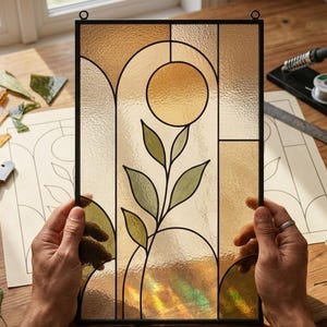 Organic Pebble Composition Stained Glass Pattern PDF - Abstract Stone Suncatcher Design, Earthy Window Panel Template, Digital Download