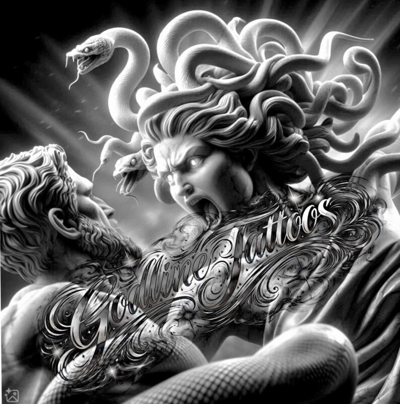 Medusa Script Medusa – Greek Mythology Tattoo Stencil Pack | Dark Realism | 4 ...