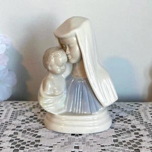 Vintage Madonna and Child Ceramic Figurine Made in China Virgin Mary Jesus Religious Decor