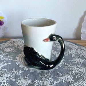 Vintage Ansin Collection Black Swan Mug Ceramic Bird Cup Figural Handle Made in China