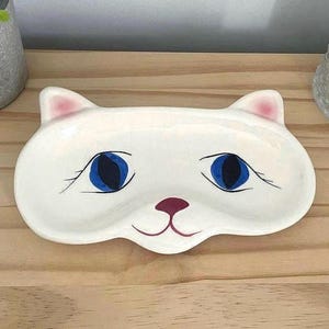 Vintage Cat Face Serving Dish – Cute Ceramic Relish Plate – Mid Century Style Kitten Tray