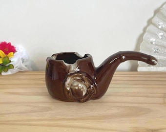 Popielniczka w kształcie fajki w stylu westernu, ceramiczna, kowbojska, brązowa, tytoniowa, dekoracja jaskini mężczyzny rancza