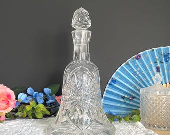 Vintage Cut Crystal Decanter with Stopper, Heavy Detailed Glass, Starburst Pattern, Elegant Whiskey Barware, Gift Idea