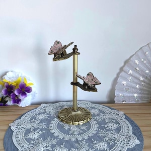 Vintage Allied Brass Butterfly Memo Holder Pink Butterfly Note Clip Stand Desk Decor