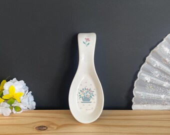 Vintage Le Chat by Vermillion keramische lepelhouder met bloemenmotief, keukendecoratie, gemaakt in Taiwan.