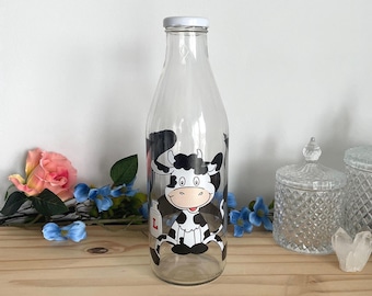 Vintage Le Parfait Cow Bottle French Farmhouse Glass 1.04L Floral
