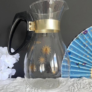 Vintage Pyrex Glass Coffee Carafe with Gold Starburst Pattern, Mid Century Modern Pitcher, Retro Kitchen Decor, Made in USA