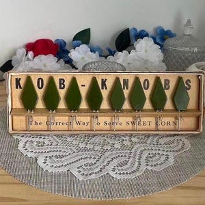 Vintage Kob Knobs Corn Holders Set of 8 Green Mid Century Corn Cob Holders Original Box Retro Kitchen Collectible