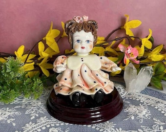 Vintage Casa Elite Porcelain Doll Figurine On Wooden Base