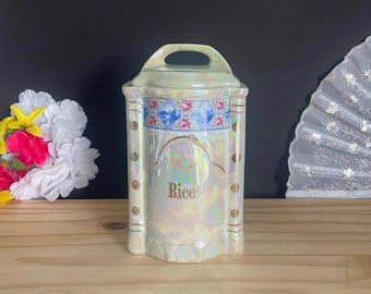 Reisdose im Vintage-Stil aus irisierender Keramik mit Deckel, holländischem Windmühlenmuster und Blumenmuster, Küchenaufbewahrungsdose