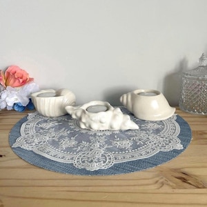 Vintage Ceramic Seashell Tealight Candle Holders Set of 3 White Coastal Beach Cottage Decor