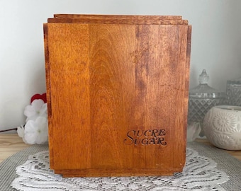Scatola per zucchero in legno vintage Baribocraft Canada, contenitore per zucchero, metà secolo, in legno, per la cucina, decorazione rustica