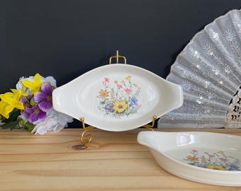 Set of 2 Japan Floral Oval Ceramic Baking Dishes Small Gratin Dishes Oven Microwave Safe Flower Decor