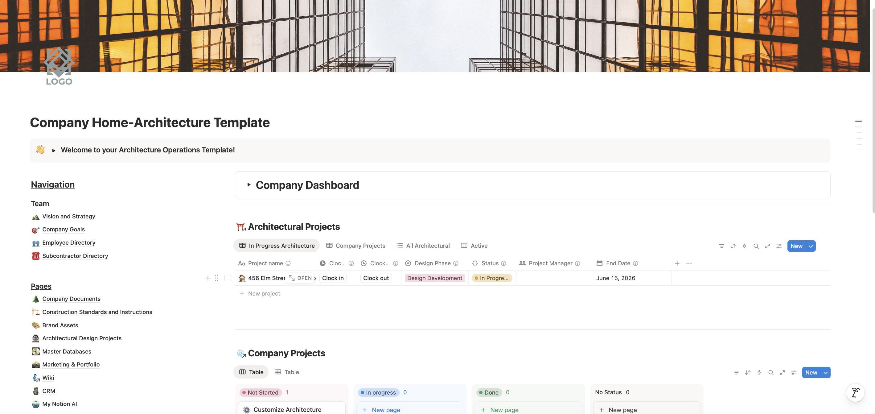 Architecture Project Management Notion Template for Architects & Designers