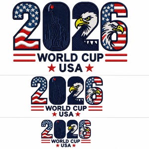 2026 World Cup USA Embroidery Design, American Flag Eagle Statue Liberty File