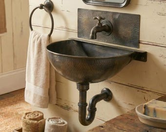 Hammered Brass Sink Wall Mount Black Unlacquered Moroccan Vessel Basin For Powder Room